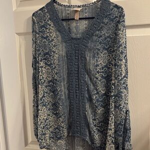 Knox Rose Blue and Cream Patterned Blouse